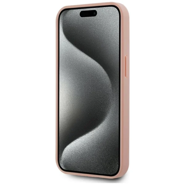 Karl Lagerfeld Leather Monogram Metal Logo MagSafe iPhone 15 Case - Pinkeng