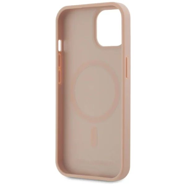 Karl Lagerfeld Leather Monogram Metal Logo MagSafe iPhone 15 Case - Pinkeng