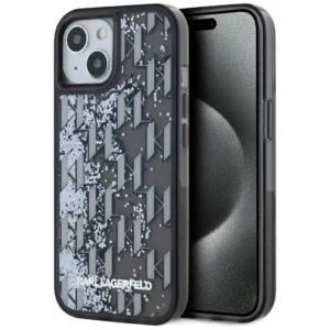 Karl Lagerfeld Liquide Glitter Monogram Gradient iPhone 15 Case - Blackeng