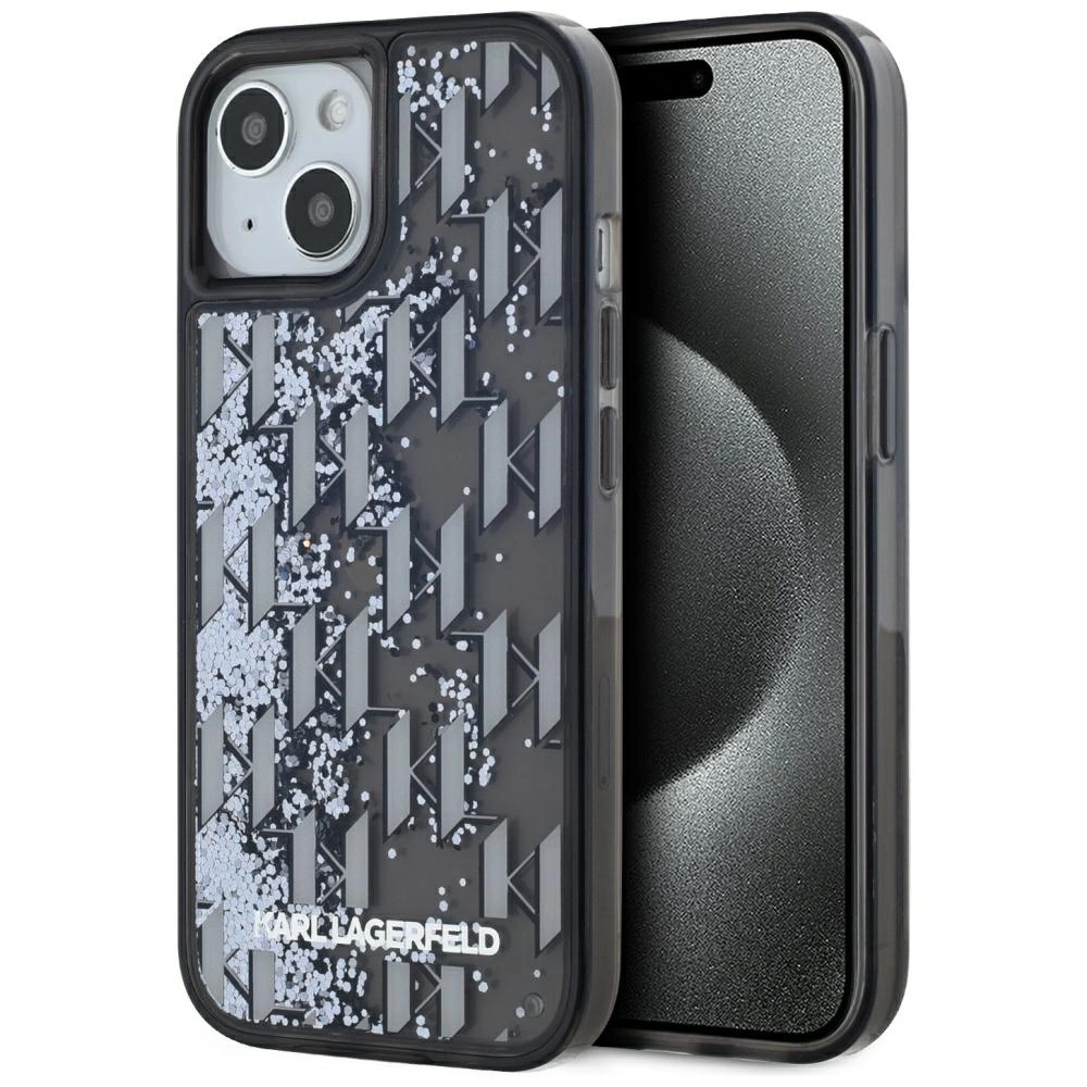Karl Lagerfeld Liquide Glitter Monogram Gradient iPhone 15 Case - Blackeng