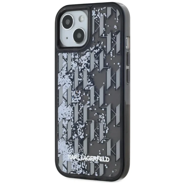 Karl Lagerfeld Liquide Glitter Monogram Gradient iPhone 15 Case - Blackeng