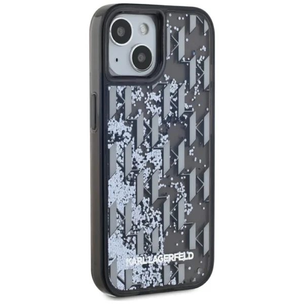 Karl Lagerfeld Liquide Glitter Monogram Gradient iPhone 15 Case - Blackeng