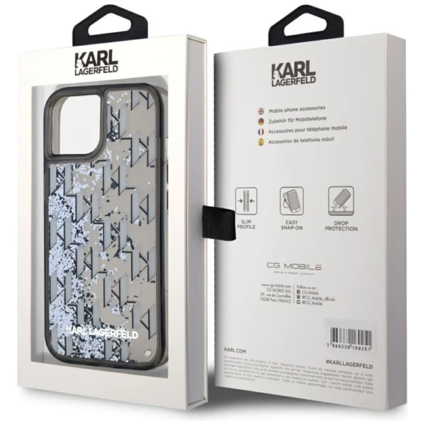 Karl Lagerfeld Liquide Glitter Monogram Gradient iPhone 15 Case - Blackeng