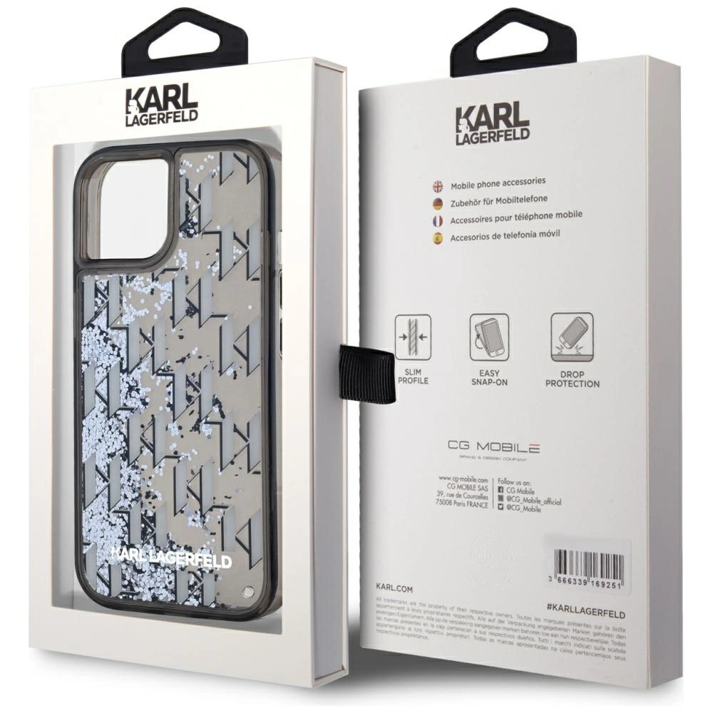 Karl Lagerfeld Liquide Glitter Monogram Gradient iPhone 15 Case - Blackeng