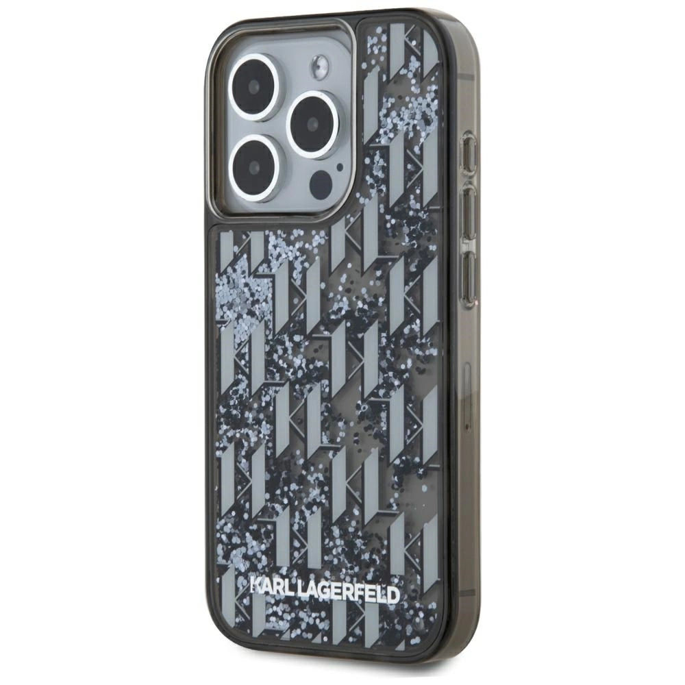 Karl Lagerfeld Liquide Glitter Monogram Gradient iPhone 15 Pro Case - Blackeng