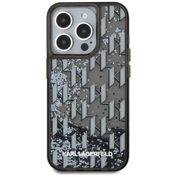 Karl Lagerfeld Liquide Glitter Monogram Gradient iPhone 15 Pro Case - Blackeng