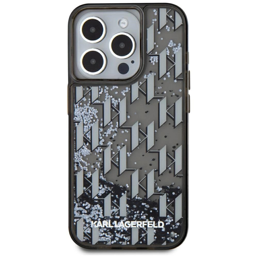 Karl Lagerfeld Liquide Glitter Monogram Gradient iPhone 15 Pro Case - Blackeng