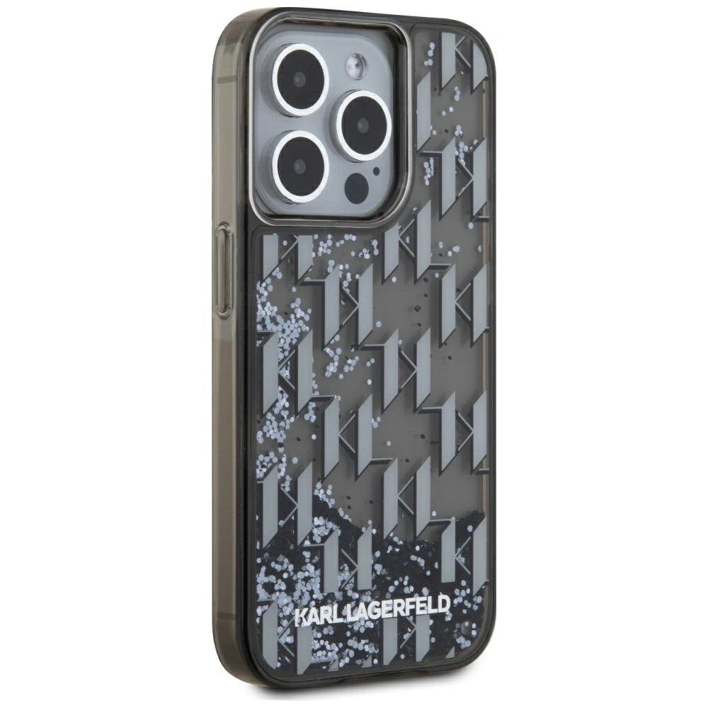 Karl Lagerfeld Liquide Glitter Monogram Gradient iPhone 15 Pro Case - Blackeng