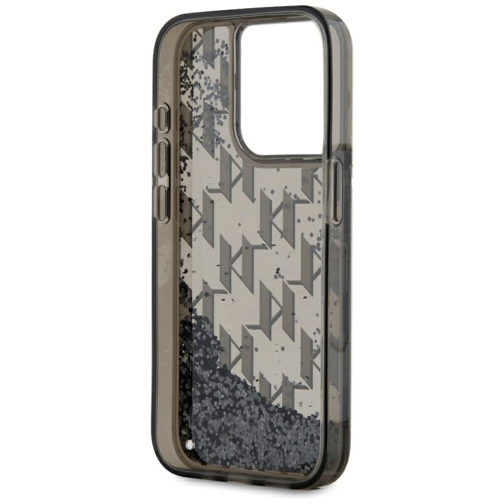 Karl Lagerfeld Liquide Glitter Monogram Gradient iPhone 15 Pro Case - Blackeng