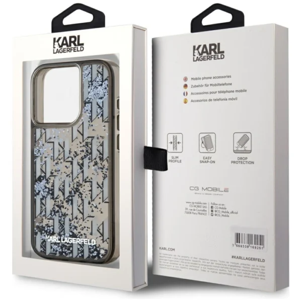 Karl Lagerfeld Liquide Glitter Monogram Gradient iPhone 15 Pro Case - Blackeng