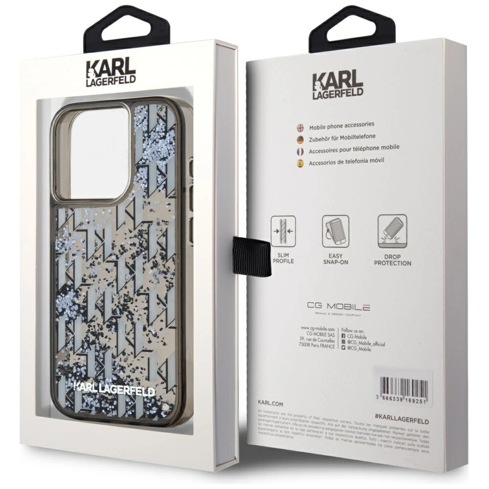 Karl Lagerfeld Liquide Glitter Monogram Gradient iPhone 15 Pro Case - Blackeng