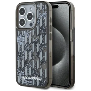 Karl Lagerfeld Liquide Glitter Monogram Gradient iPhone 15 Pro Max Case - Blackeng
