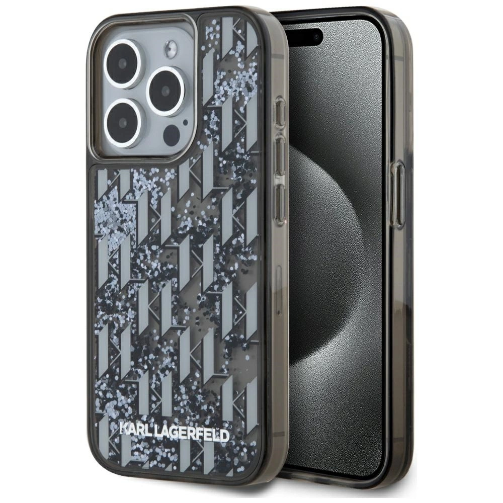 Karl Lagerfeld Liquide Glitter Monogram Gradient iPhone 15 Pro Max Case - Blackeng