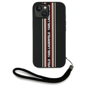 Karl Lagerfeld Saffiano Athleisure Stripes Cord iPhone 15 Case - Redeng