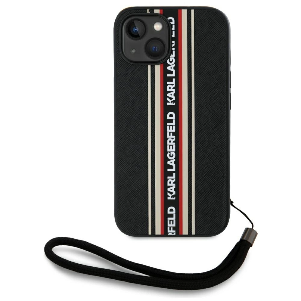 Karl Lagerfeld Saffiano Athleisure Stripes Cord iPhone 15 Case - Redeng