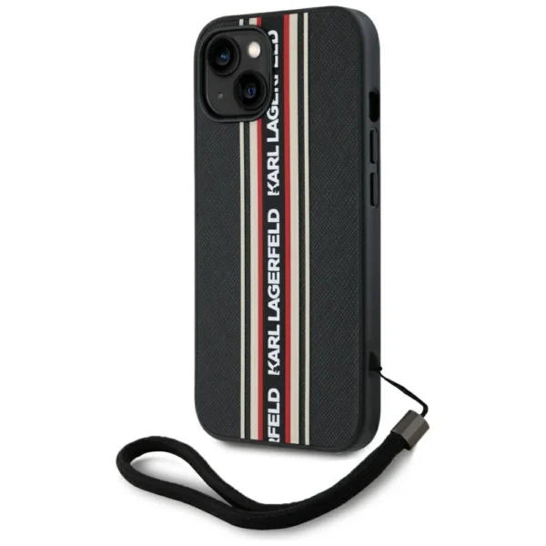 Karl Lagerfeld Saffiano Athleisure Stripes Cord iPhone 15 Case - Redeng