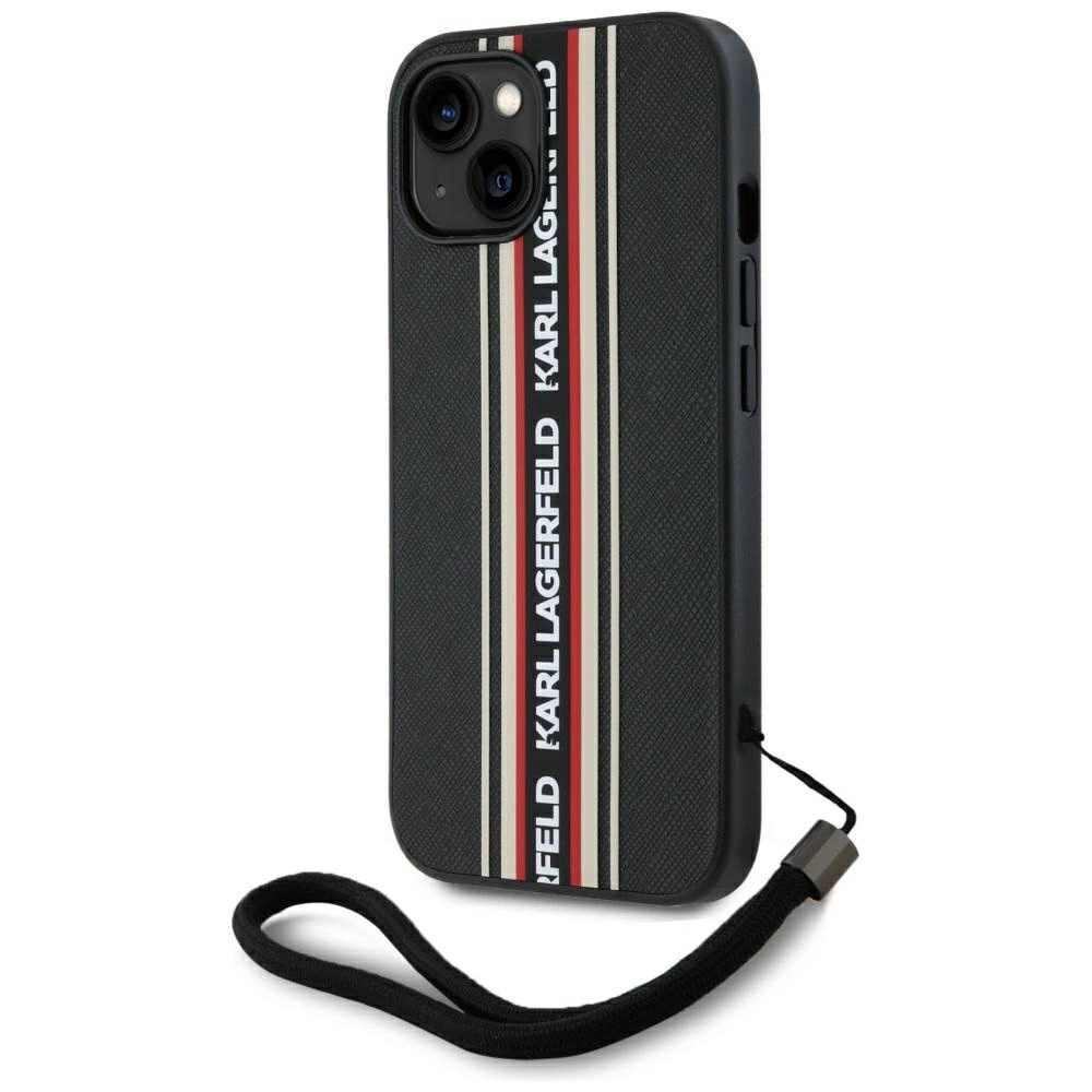 Karl Lagerfeld Saffiano Athleisure Stripes Cord iPhone 15 Case - Redeng