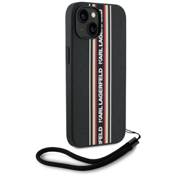 Karl Lagerfeld Saffiano Athleisure Stripes Cord iPhone 15 Case - Redeng