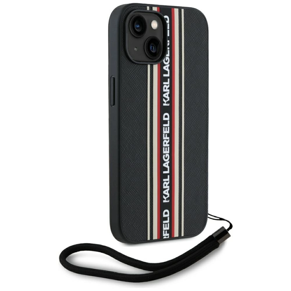 Karl Lagerfeld Saffiano Athleisure Stripes Cord iPhone 15 Case - Redeng