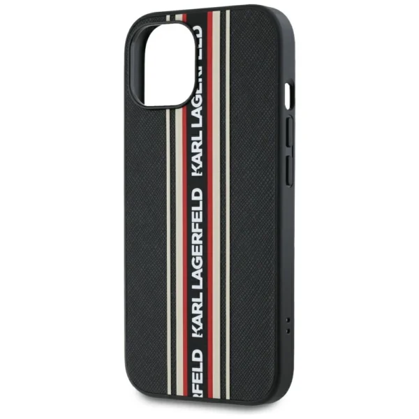 Karl Lagerfeld Saffiano Athleisure Stripes Cord iPhone 15 Case - Redeng