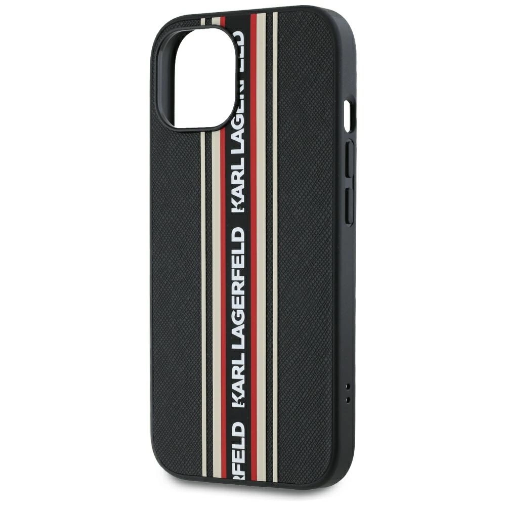 Karl Lagerfeld Saffiano Athleisure Stripes Cord iPhone 15 Case - Redeng