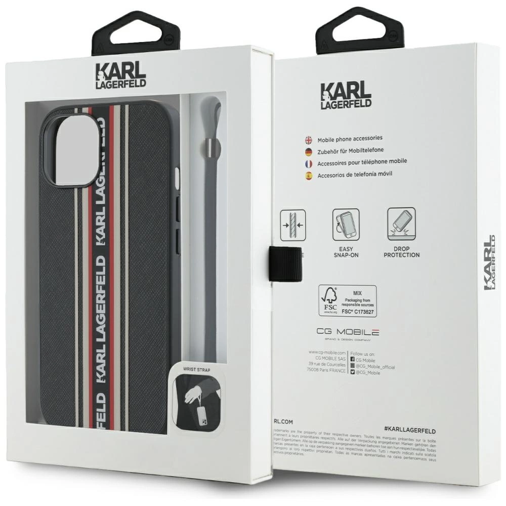 Karl Lagerfeld Saffiano Athleisure Stripes Cord iPhone 15 Case - Redeng