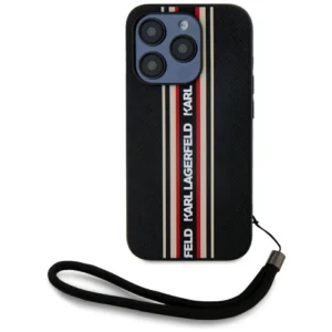 Karl Lagerfeld Saffiano Athleisure Stripes Cord iPhone 15 Pro Case - Redeng