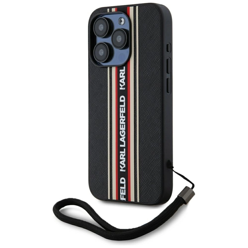 Karl Lagerfeld Saffiano Athleisure Stripes Cord iPhone 15 Pro Case - Redeng