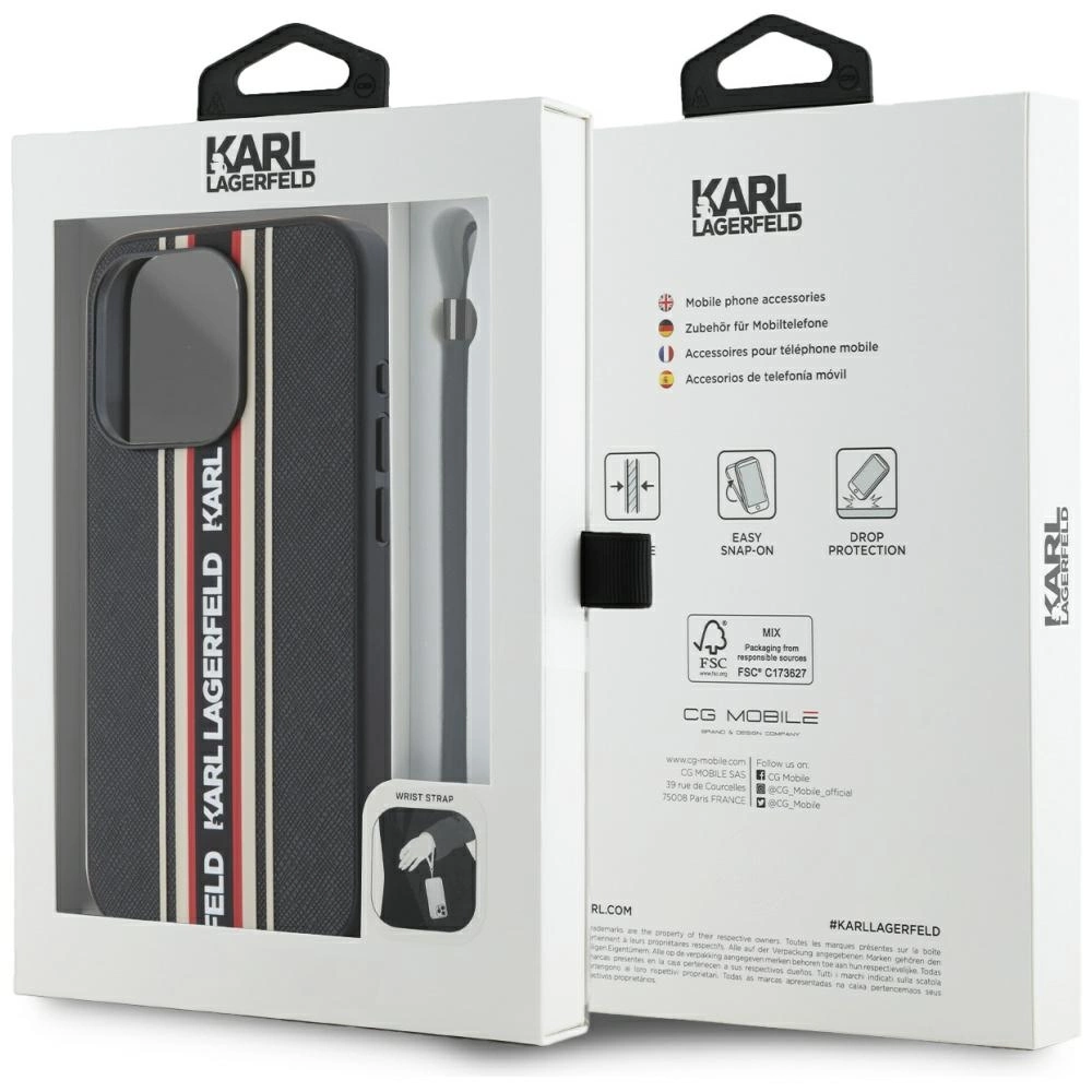 Karl Lagerfeld Saffiano Athleisure Stripes Cord iPhone 15 Pro Case - Redeng