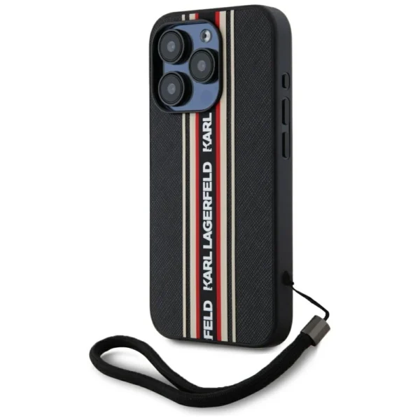 Karl Lagerfeld Saffiano Athleisure Stripes Cord iPhone 15 Pro Max Case - Redeng