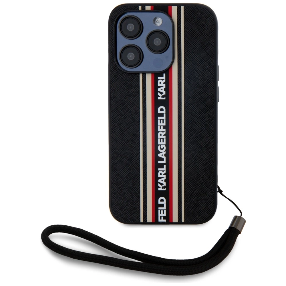 Karl Lagerfeld Saffiano Athleisure Stripes Cord iPhone 15 Pro Max Case - Redeng