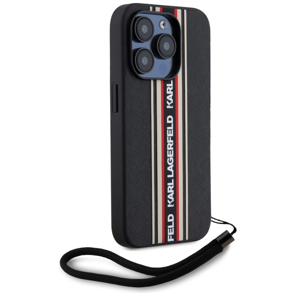 Karl Lagerfeld Saffiano Athleisure Stripes Cord iPhone 15 Pro Max Case - Redeng