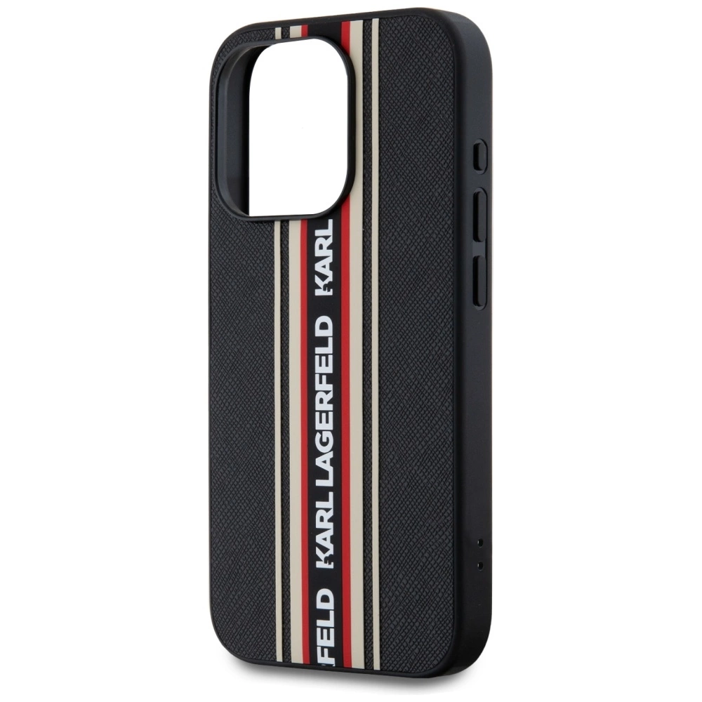 Karl Lagerfeld Saffiano Athleisure Stripes Cord iPhone 15 Pro Max Case - Redeng