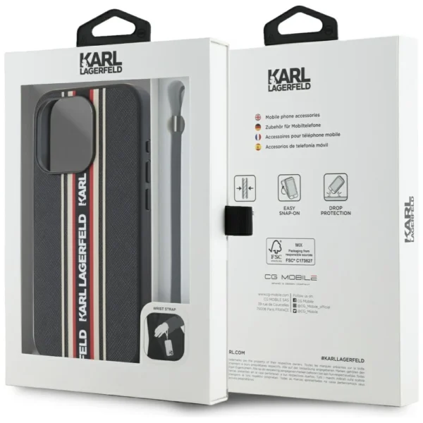 Karl Lagerfeld Saffiano Athleisure Stripes Cord iPhone 15 Pro Max Case - Redeng