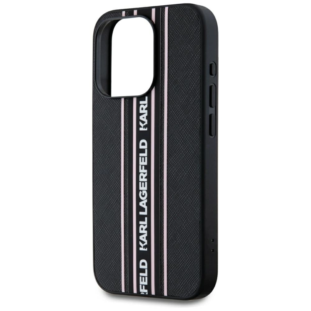 Karl Lagerfeld Saffiano Athleisure Stripes Cord iPhone 15 Pro Case - Pinkeng