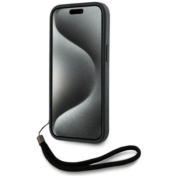 Karl Lagerfeld Saffiano Athleisure Stripes Cord iPhone 15 Case - Pinkeng