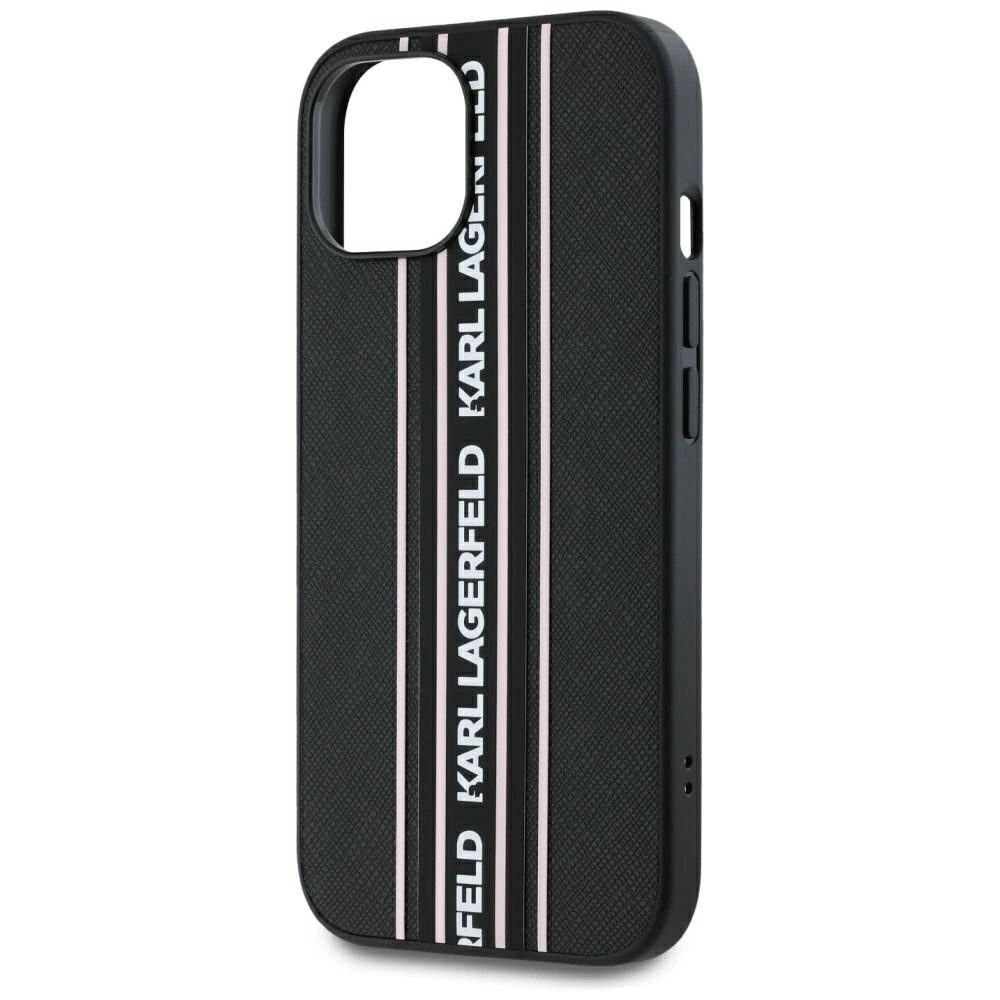 Karl Lagerfeld Saffiano Athleisure Stripes Cord iPhone 15 Case - Pinkeng