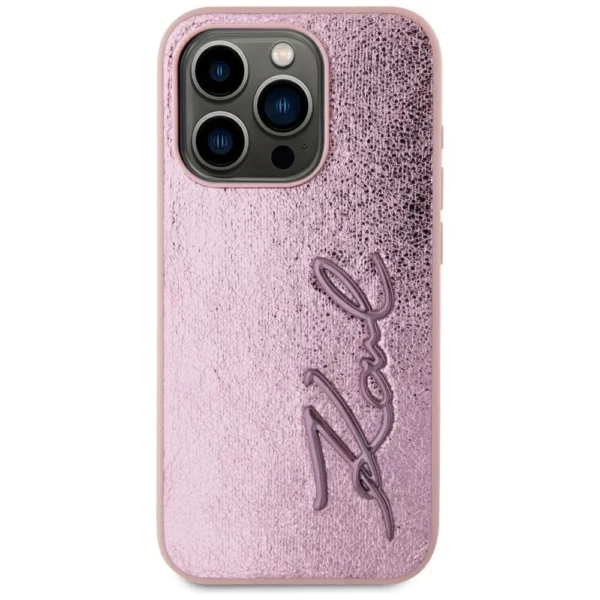 Karl Lagerfeld Wrinkled Metal Signature iPhone 15 Pro Max Case - Pinkeng