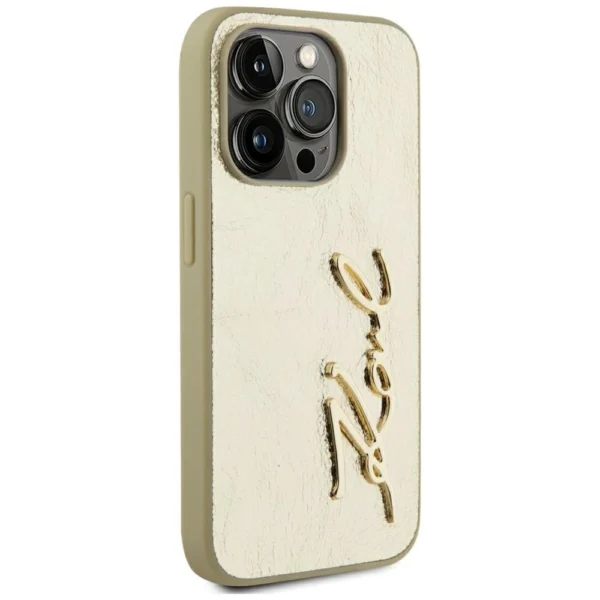 Karl Lagerfeld Wrinkled Metal Signature iPhone 15 Pro Max Case - Goldeng