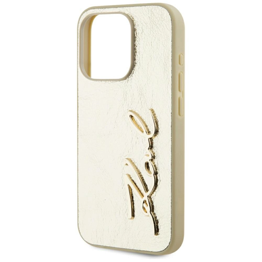 Karl Lagerfeld Wrinkled Metal Signature iPhone 15 Pro Max Case - Goldeng