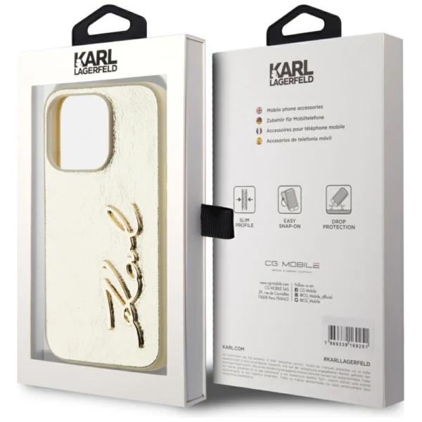 Karl Lagerfeld Wrinkled Metal Signature iPhone 15 Pro Max Case - Goldeng