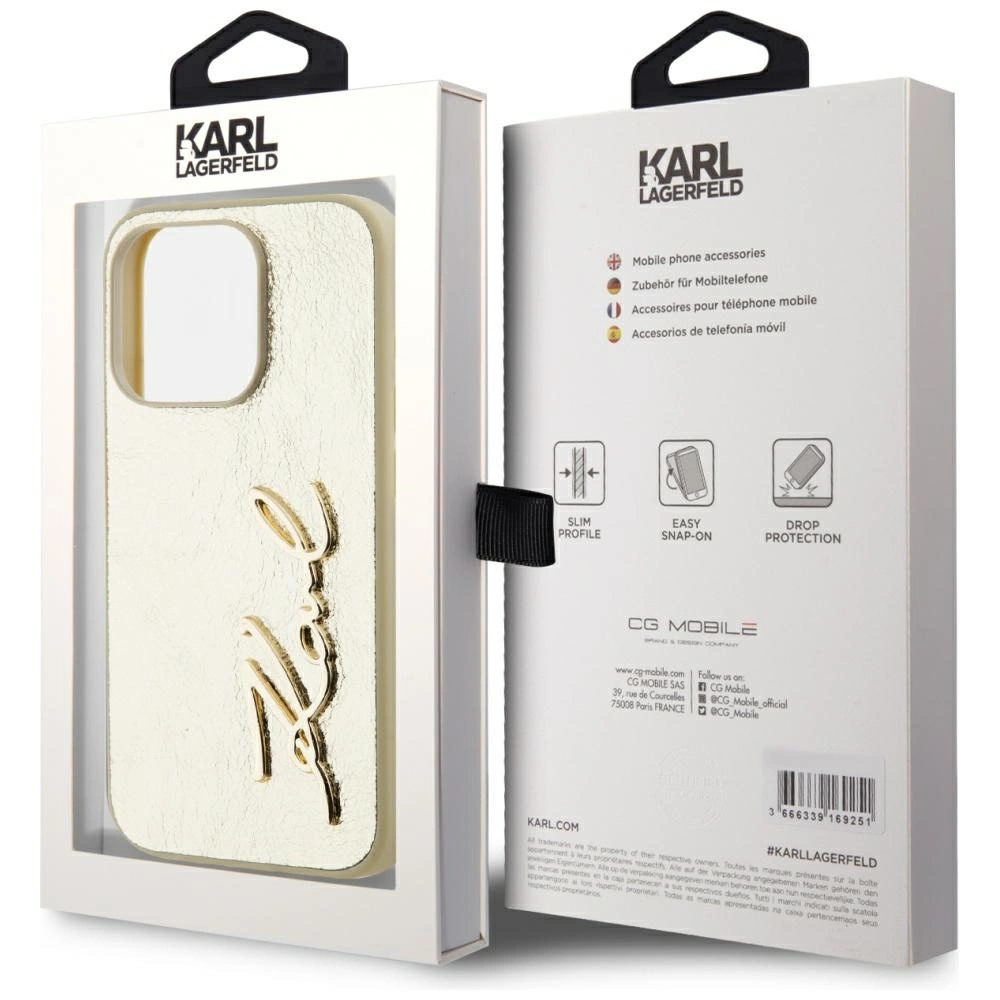 Karl Lagerfeld Wrinkled Metal Signature iPhone 15 Pro Max Case - Goldeng