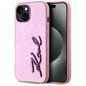 Karl Lagerfeld Wrinkled Metal Signature iPhone 15 Case - Pinkeng