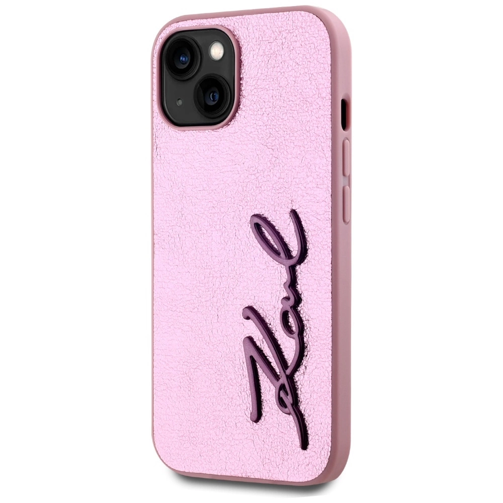 Karl Lagerfeld Wrinkled Metal Signature iPhone 15 Case - Pinkeng