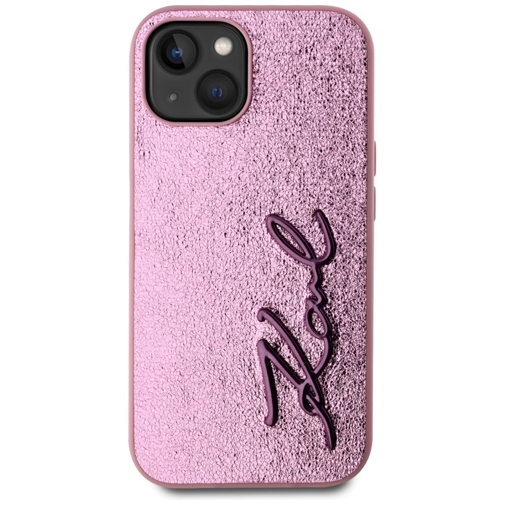 Karl Lagerfeld Wrinkled Metal Signature iPhone 15 Case - Pinkeng