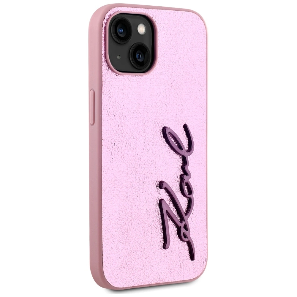 Karl Lagerfeld Wrinkled Metal Signature iPhone 15 Case - Pinkeng