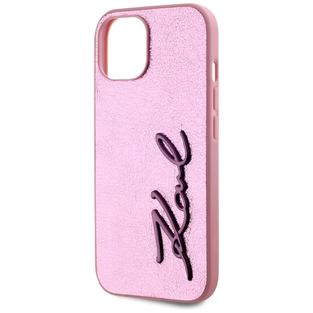 Karl Lagerfeld Wrinkled Metal Signature iPhone 15 Case - Pinkeng
