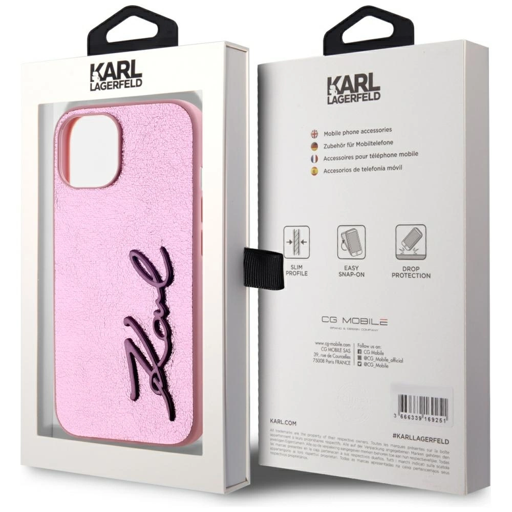Karl Lagerfeld Wrinkled Metal Signature iPhone 15 Case - Pinkeng
