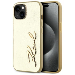 Karl Lagerfeld Wrinkled Metal Signature iPhone 15 Case - Goldeng