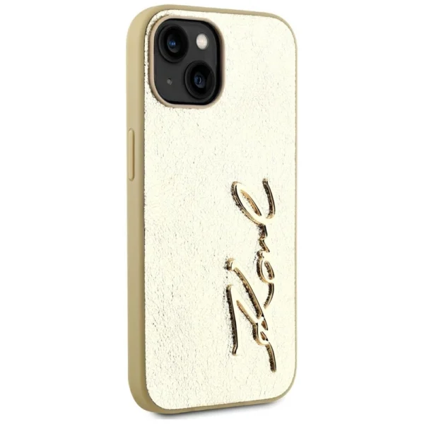 Karl Lagerfeld Wrinkled Metal Signature iPhone 15 Case - Goldeng